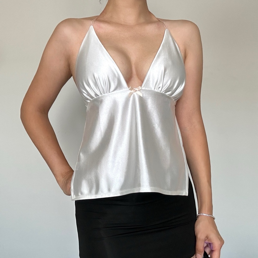 Elegant White Satin Halter Top